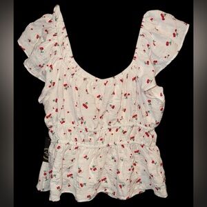 Liberty Love peplum top with cherries summer top